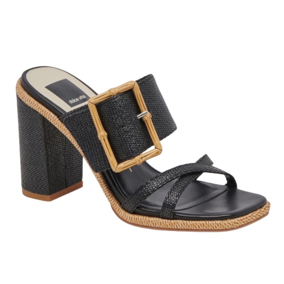 Dolce Vita Black Onnie Rattan Heels Size 6 - Picture 1 of 7